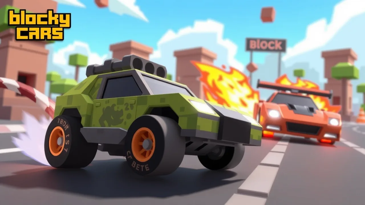 blocky cars: Build, Battle, and Drift in a Voxel Car Shooter image